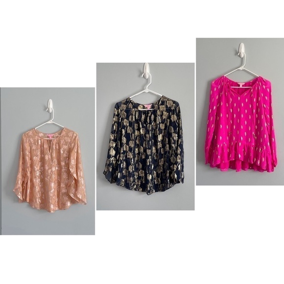 Lilly Pulitzer Tops - Lilly Pulitzer Beccer Silk Clip Top Navy Metallic and Tensley Silk Top